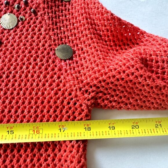 Vintage Berek Orange Sweater Womens M Cardigan Dangle Decorative Embellish Gypsy - Picture 11 of 12